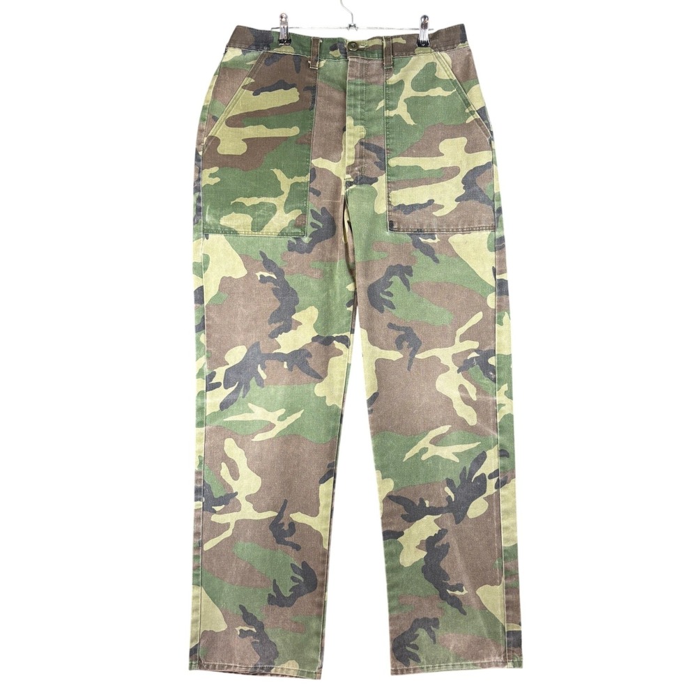 Vintage 80s US Military Woodland Camo BDU Pants Talon Zipper Trousers 32x32